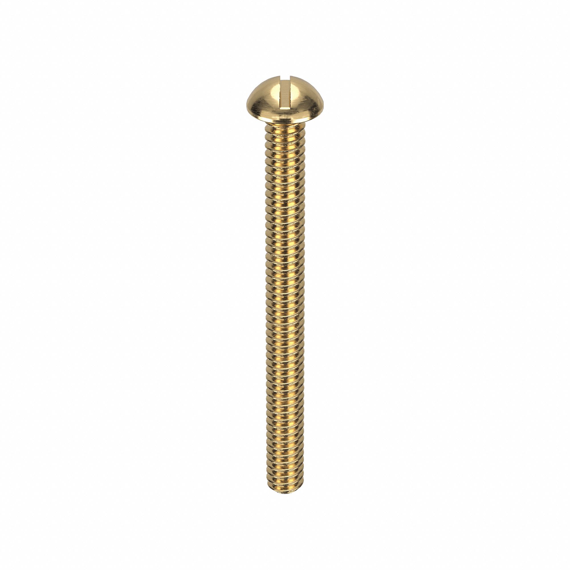 Machine Screw: #4-40 Thread Size, 1 1/4 in Lg, Brass, Plain, Round, Slotted, Machine Screw, 100 PK