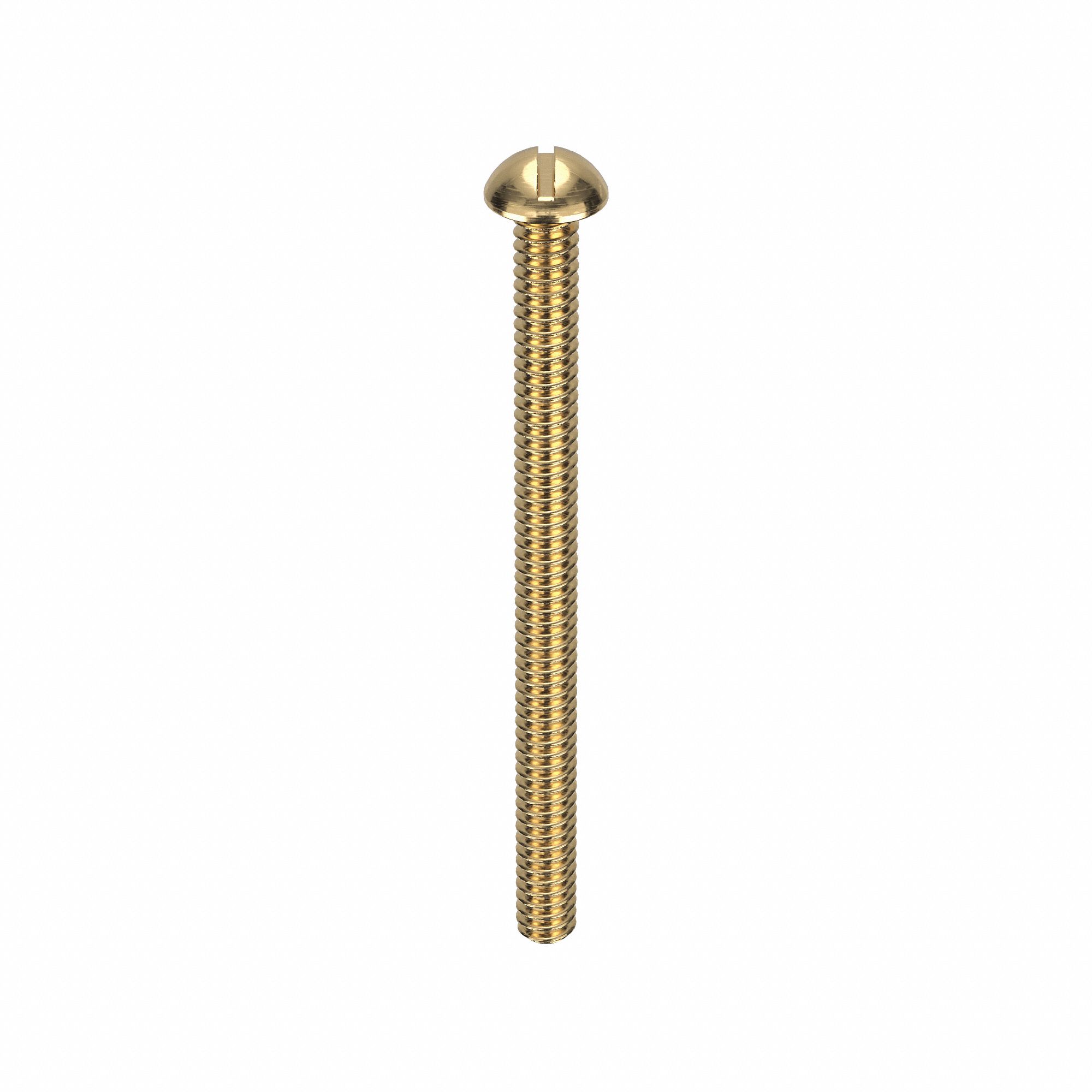 Machine Screw: #4-40 Thread Size, 1 1/2 in Lg, Brass, Plain, Round, Slotted, Machine Screw, 100 PK