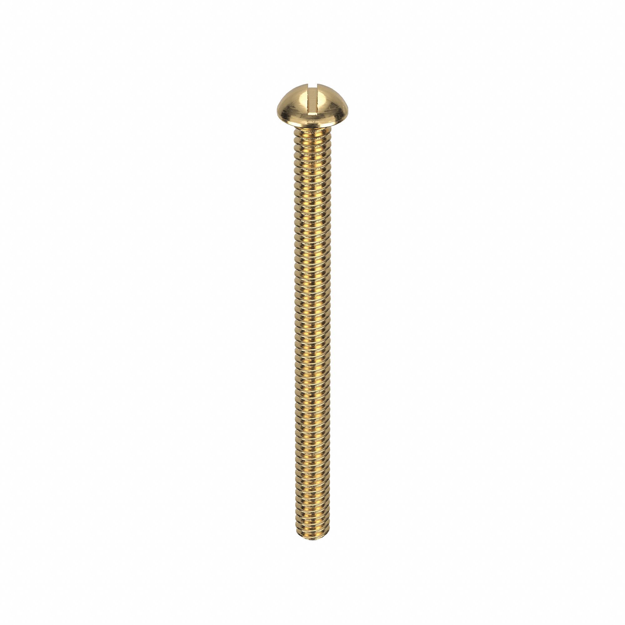 Machine Screw: #10-32 Thread Size, 1 1/2 in Lg, Brass, Round, Slotted, Machine Screw, 50 PK