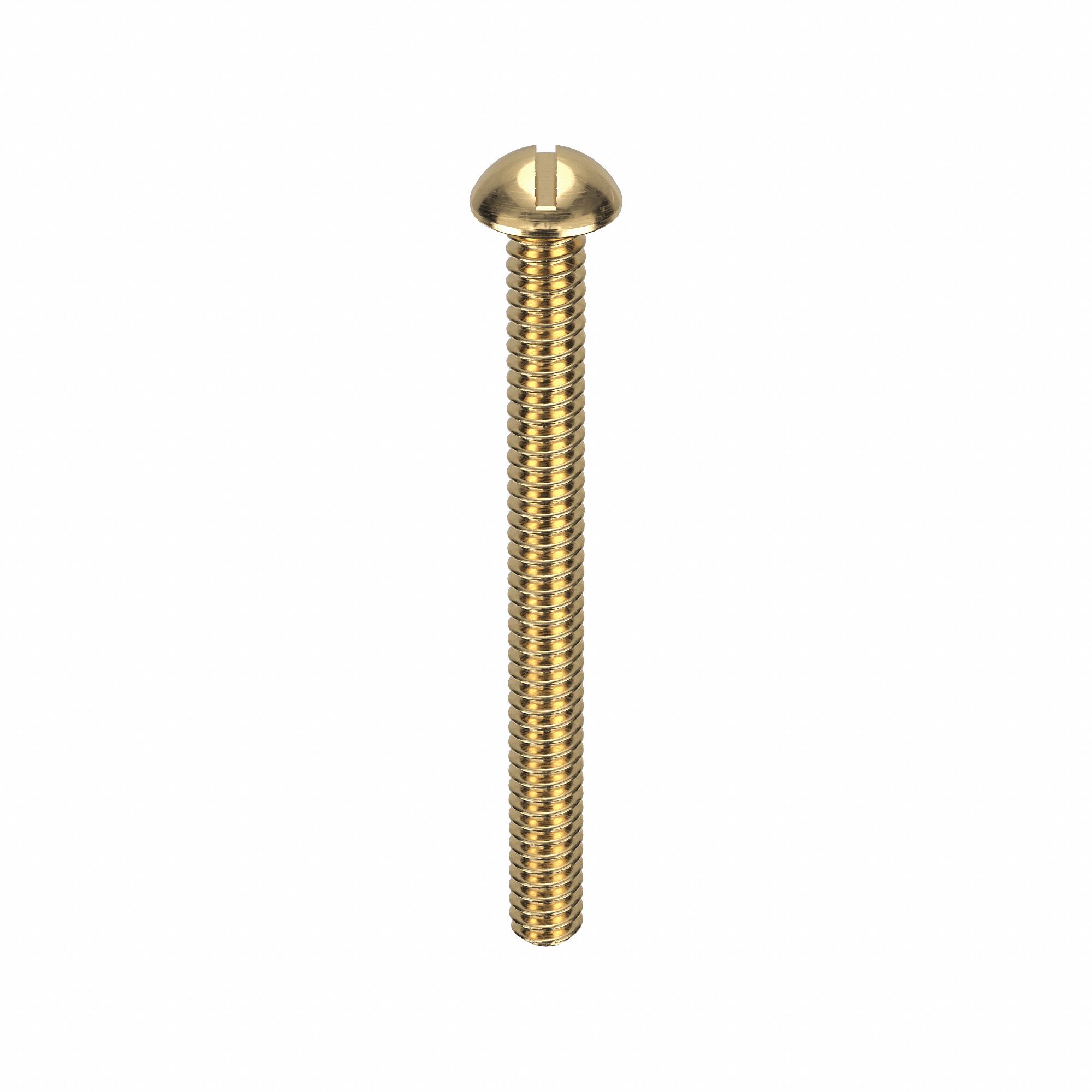 Machine Screw: #6-32 Thread Size, 1 1/2 in Lg, Brass, Plain, Round, Slotted, Machine Screw, 100 PK