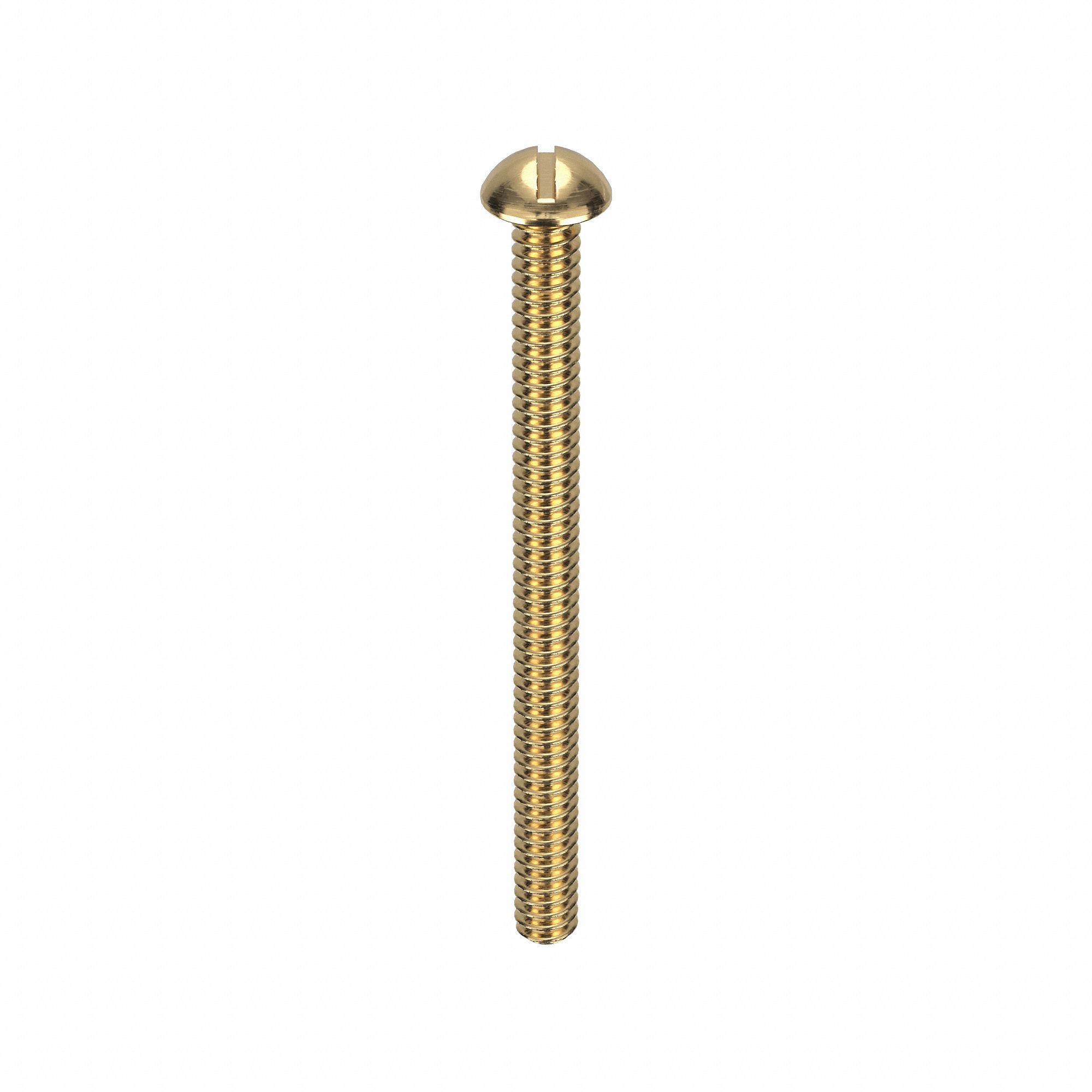 Machine Screw: #6-32 Thread Size, 1 3/4 in Lg, Brass, Plain, Round, Slotted, Machine Screw, 100 PK