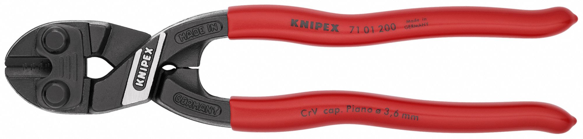 BOLT CUTTERS, PLASTIC, FOR ¼ IN MAX DIA SOFT STEEL, FOR 3/16 IN MAX DIA MEDIUM STEEL, RED