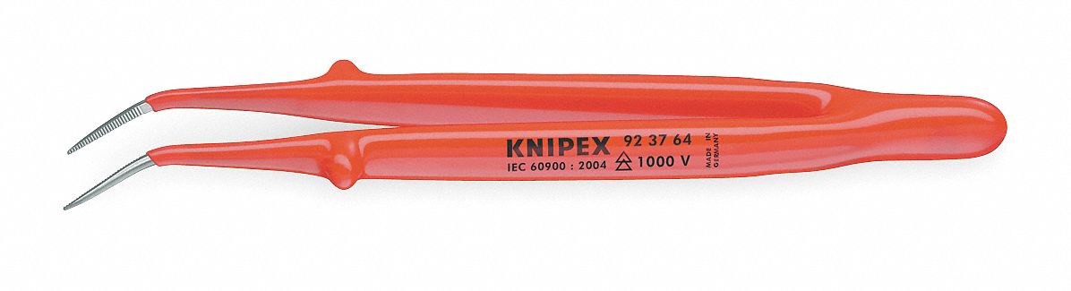 Insulated Tweezers, SS, Bent, 5 53/64"L