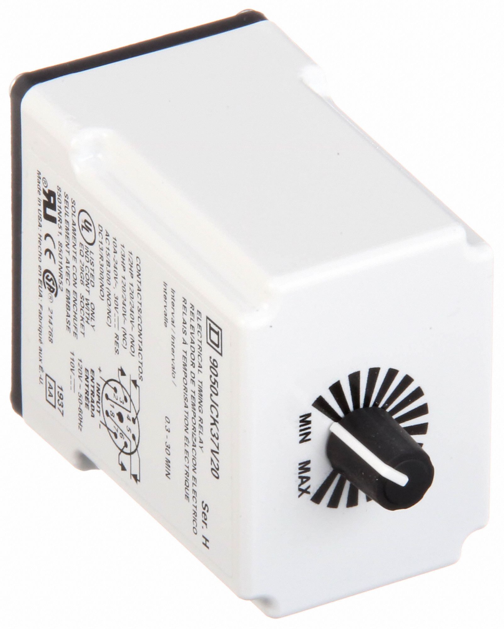 SQUARE D Single Function Timing Relay, 120V AC, 10A 120/240V, 8 Pins