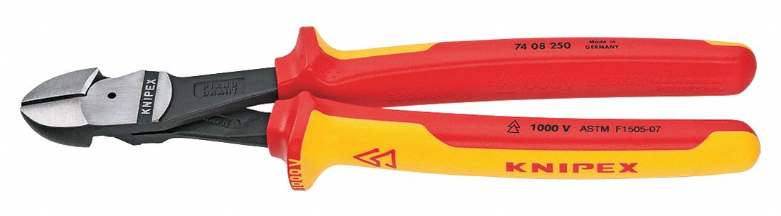 HIGH LEVERAGE DIAGONAL CUTTING PLIER, INSULATED, STANDARD, OVAL, ⅞ IN JAW L, 1⅛ IN JAW W
