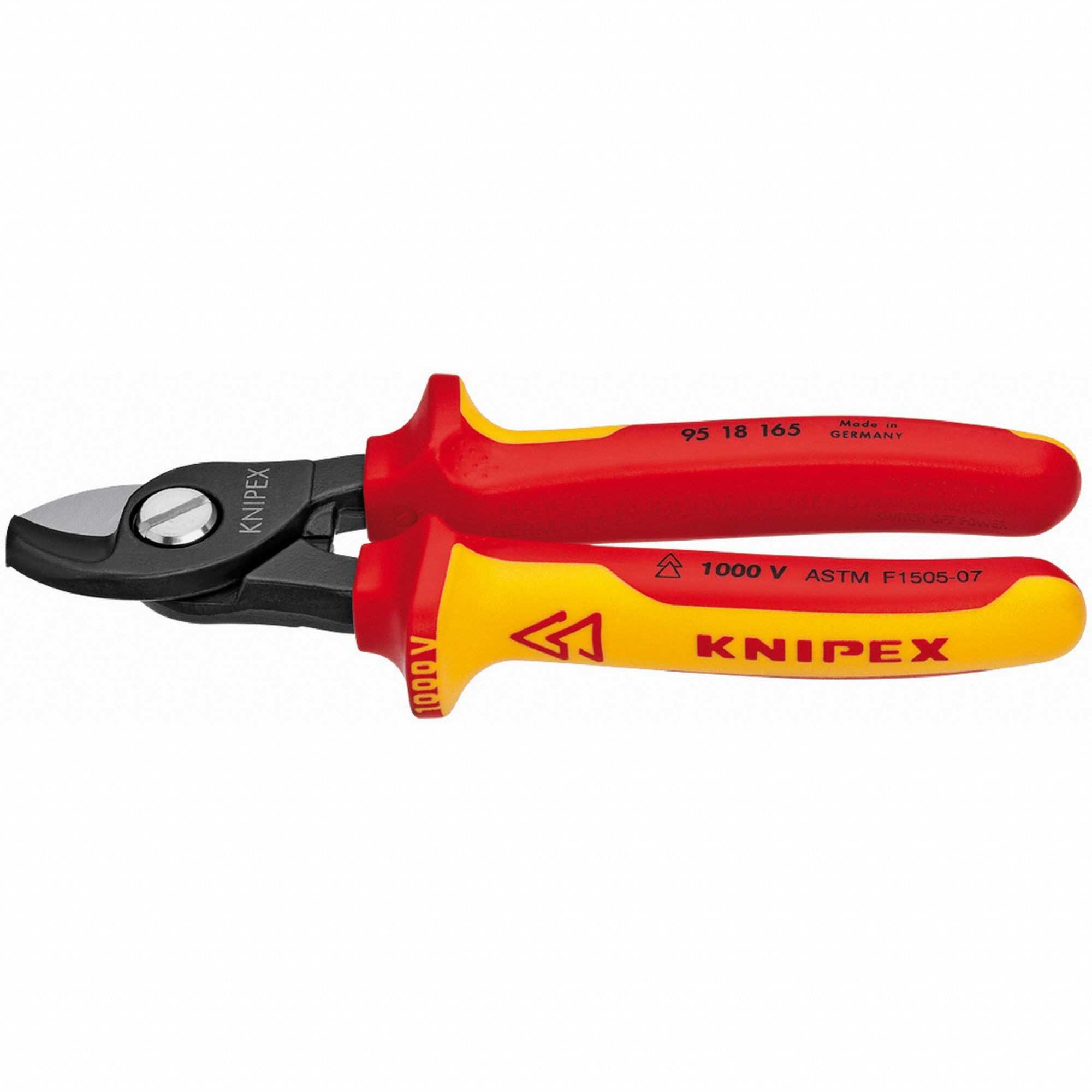 KNIPEX Insulated Cable Cutter: Multi-Component Handle, Shear, For 19/32 in  Max Dia Data Cable