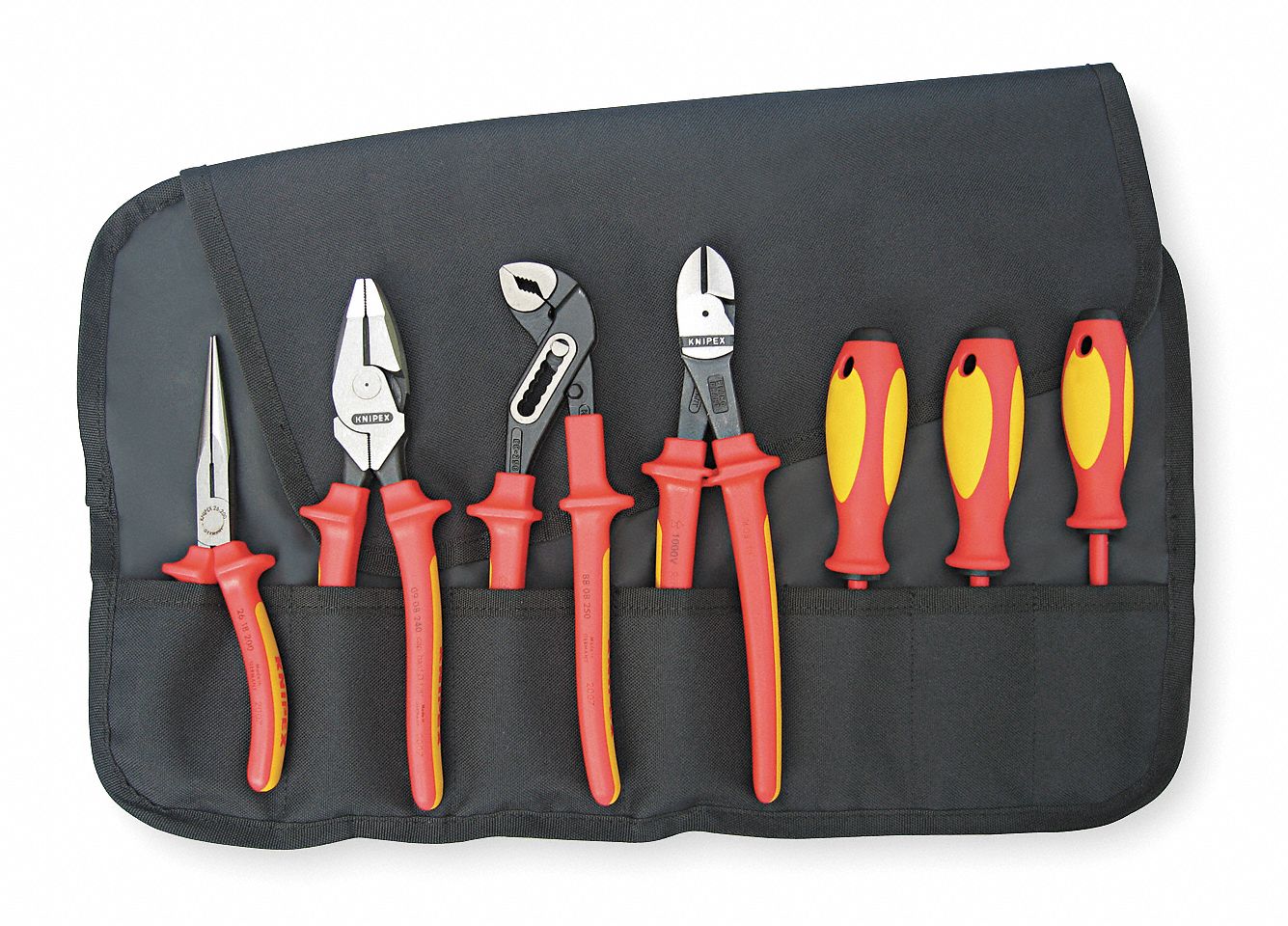INSULATED TOOL KIT, 7 TOTAL PIECES, DRIVERS AND BITS/PLIERS, SAE, TOOL ROLL