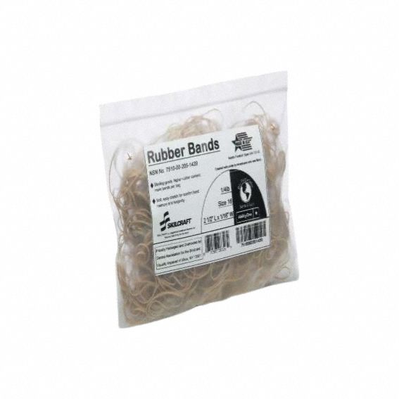 Rubber Band: Rubber, 16 Classification Size, 2 1/2 in Lg, 1/16 in Wd, Beige