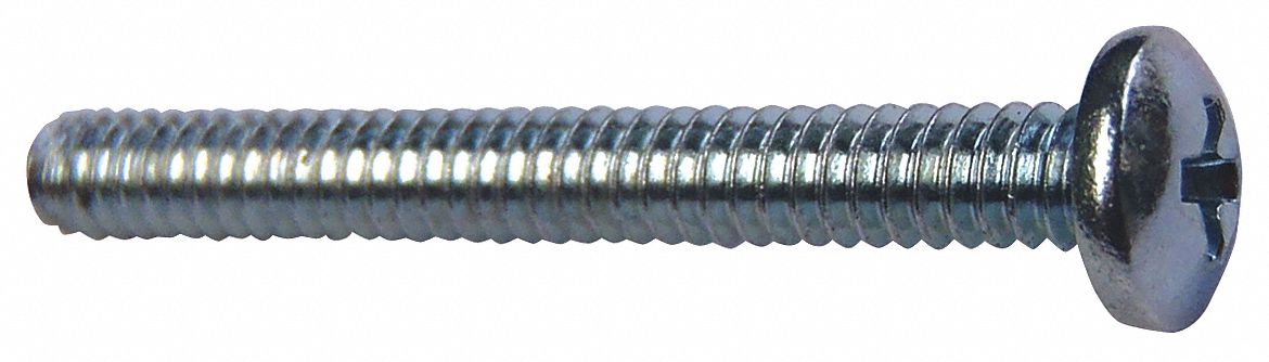 Machine Screw: #10-24 Thread Size, 3/4 in Lg, Steel, Zinc-Plated, Round, Phillips, 100 PK