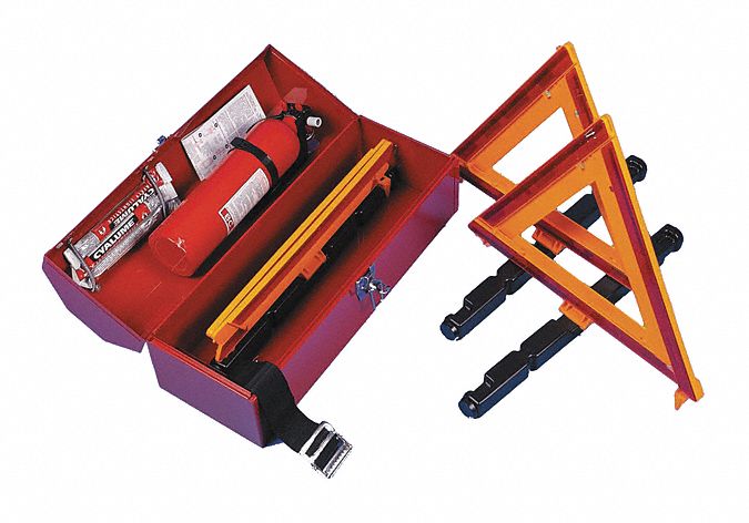 Roadside Emergency Kit with Warning Triangle: 3 Triangles, 9 Pieces, 10 in Overall Ht
