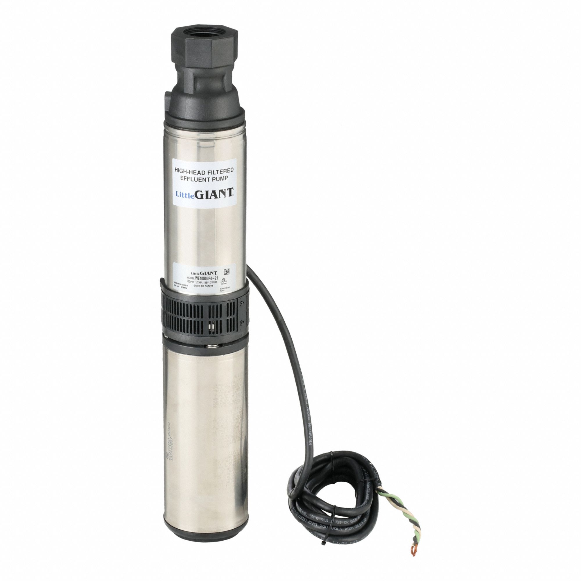 EFFLUENT PUMP, 1/2 HORSEPOWER, 115V AC, SINGLE PHASE, 250 FT MAXIMUM HEAD, 0 IN MAXIMUM DIAMETER SOLIDS
