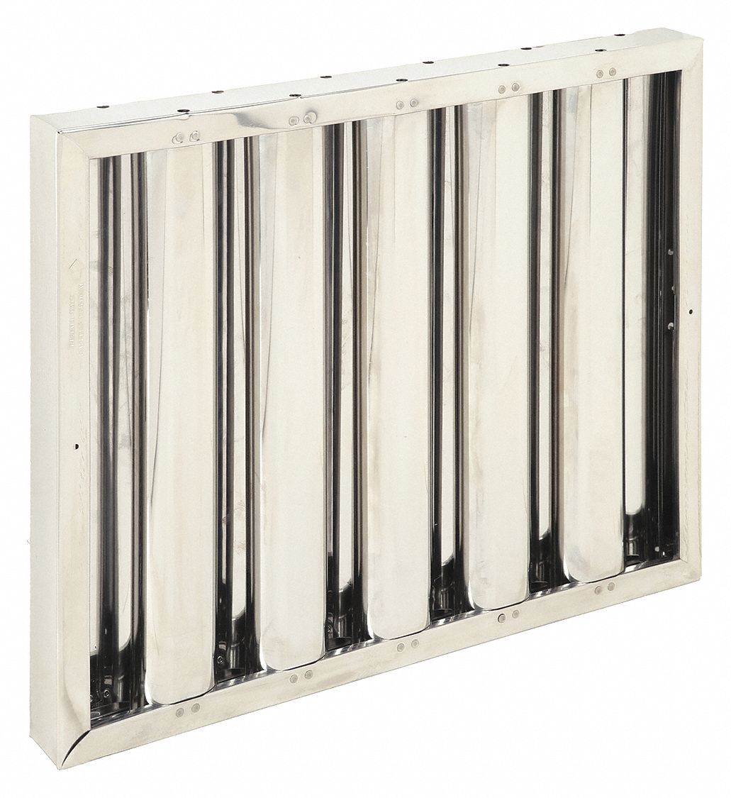 Grease Filter: 16 in x 20 in x 2 in, Stainless Steel, Baffle