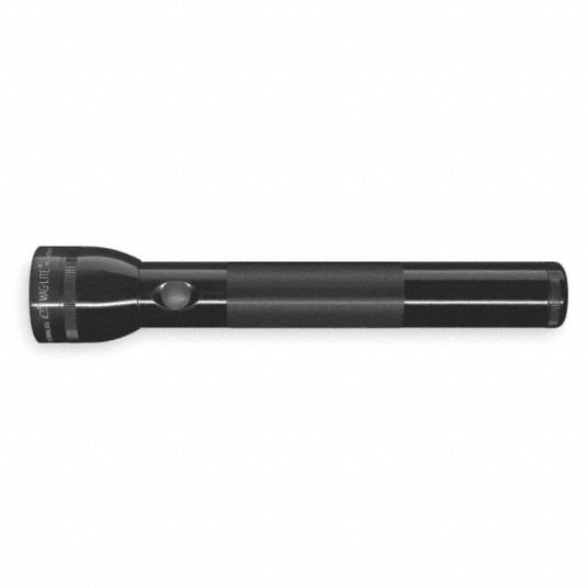 Handheld Flashlight D Battery, LED, 12.34 in Lg, 168 lm Max Lumens Output, Aluminum, Black