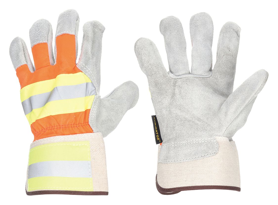 Leather Gloves: L ( 9 ), Cowhide, Premium, Glove, Full Finger, Safety Cuff, 1 PR