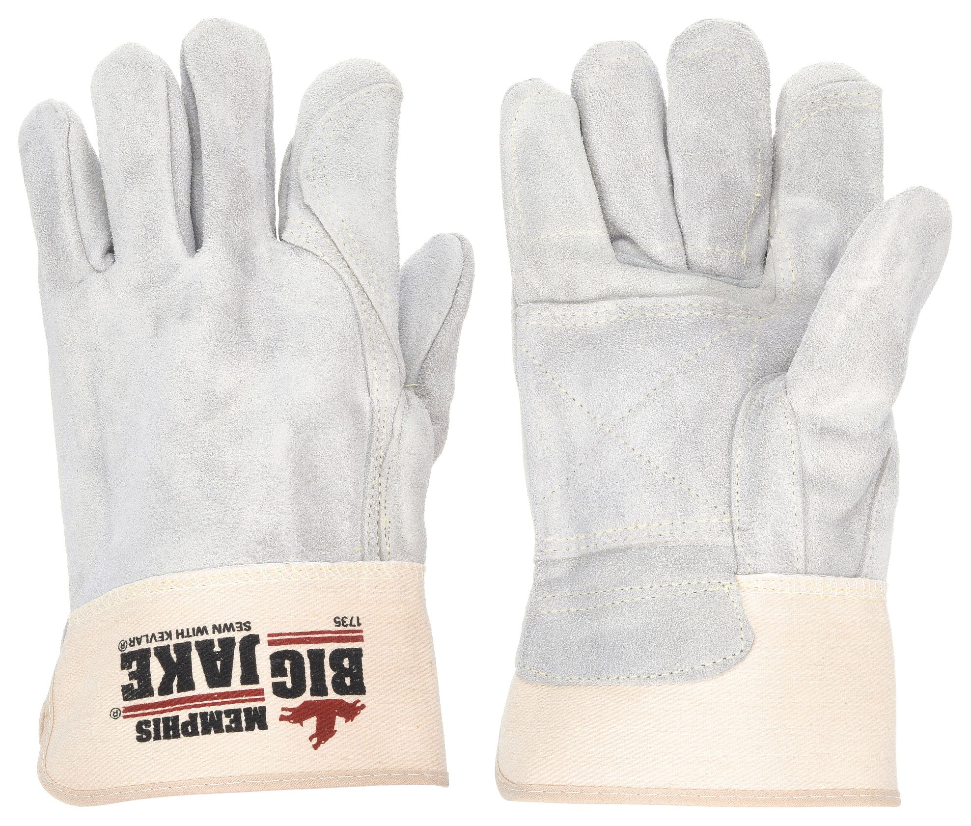 Leather Gloves: L ( 9 ), Double Palm, Cowhide, Premium, Glove, Full Finger, Gray, 1 PR