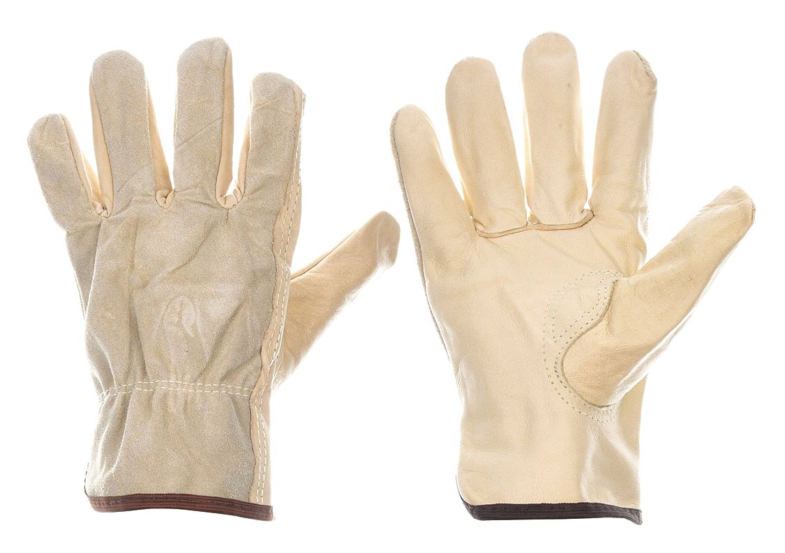 LEATHER DRIVERS GLOVES, M (8), COWHIDE, FULL FINGER, SHIRRED SLIP-ON CUFF, BEIGE