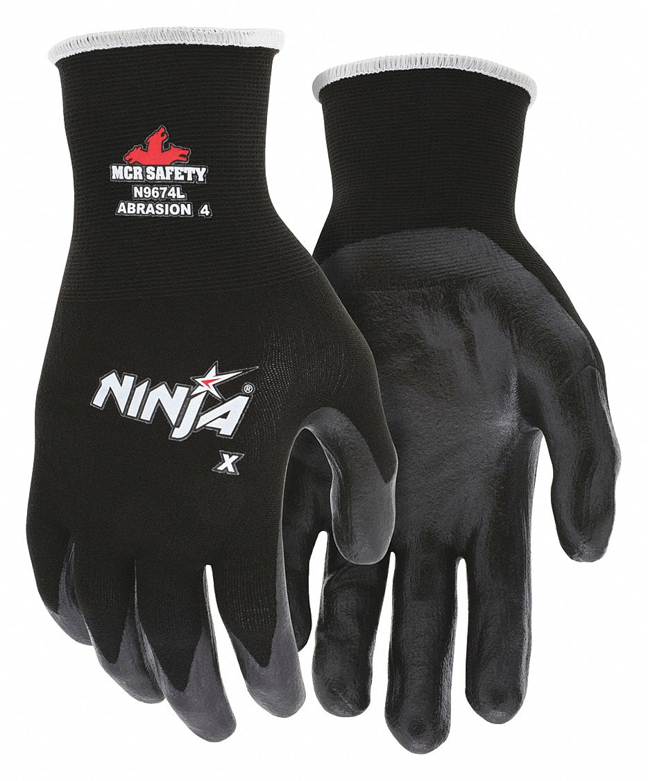 MCR SAFETY Coated Gloves: XL ( 10 ), Smooth, Water-Based  Polyurethane/Nitrile, Palm, Dipped, 1 PR