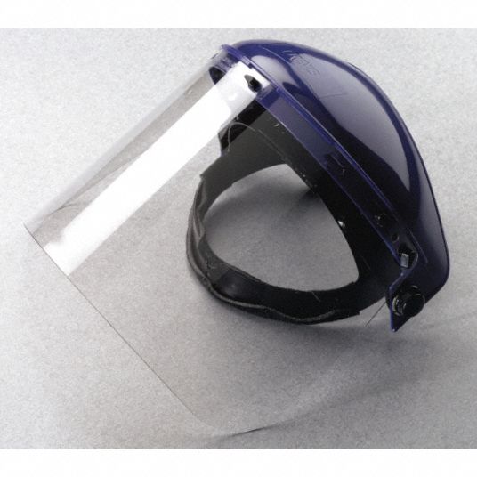 MCR SAFETY Ratchet Face Shield Assembly Clear Visor, Polycarbonate, Ratchet, Blue, 8 in Visor