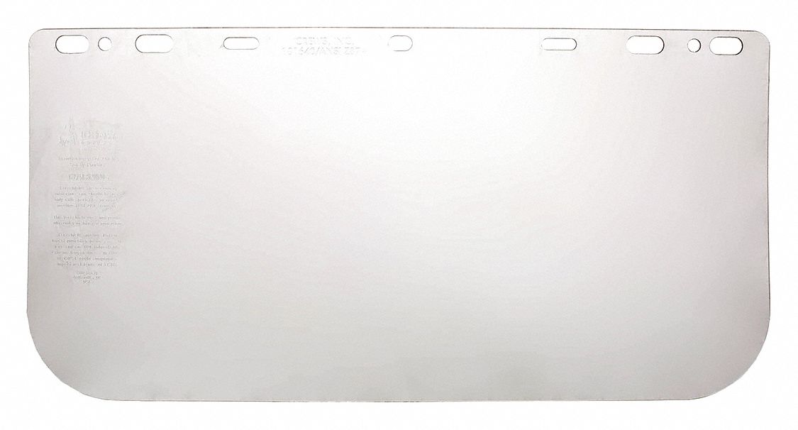 Face Shield Visor: 15 1/2 in Overall Wd, 8 in Overall Ht, 0.6 in Overall Thick, Clear