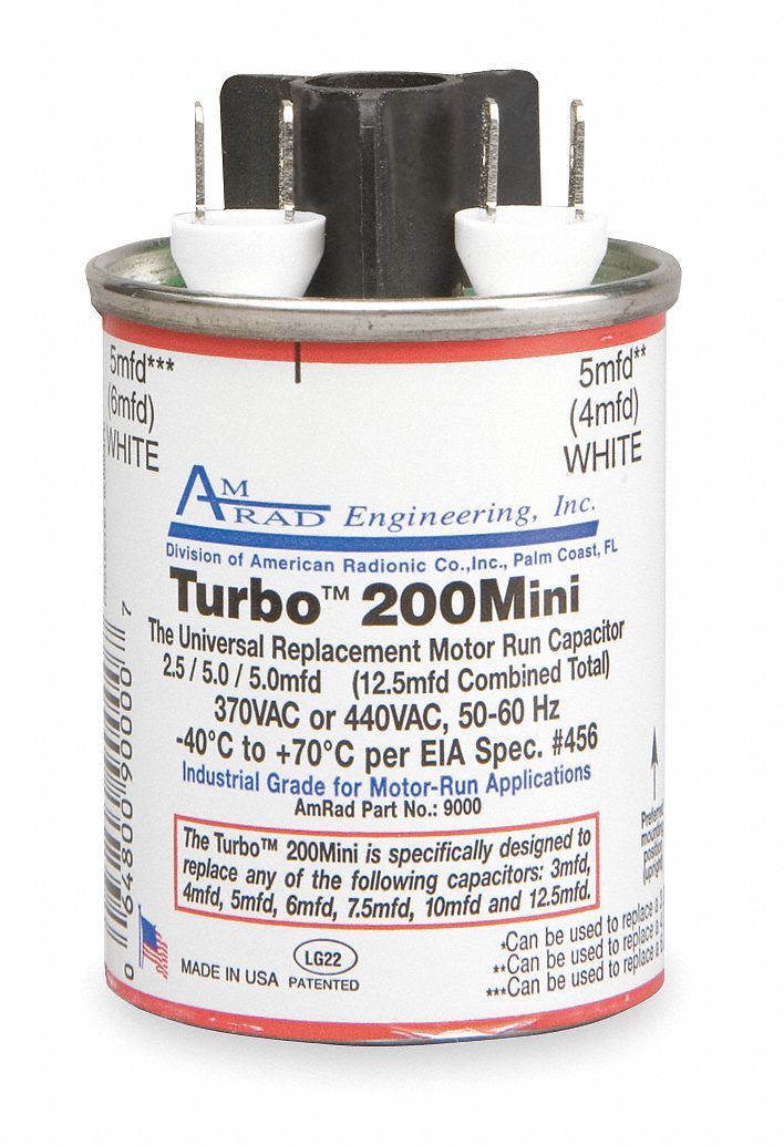 GLOBAL Turbo 200 Mini Motor Run Capacitor,2.515 MFD,370/440V