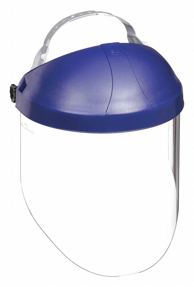 CASQUE AVEC ÉCRAN FACIAL, COURONNE SIMPLE, CLIQUET, BL/TRNSP, PC, CSA, 9X14½X14X0,08 PO