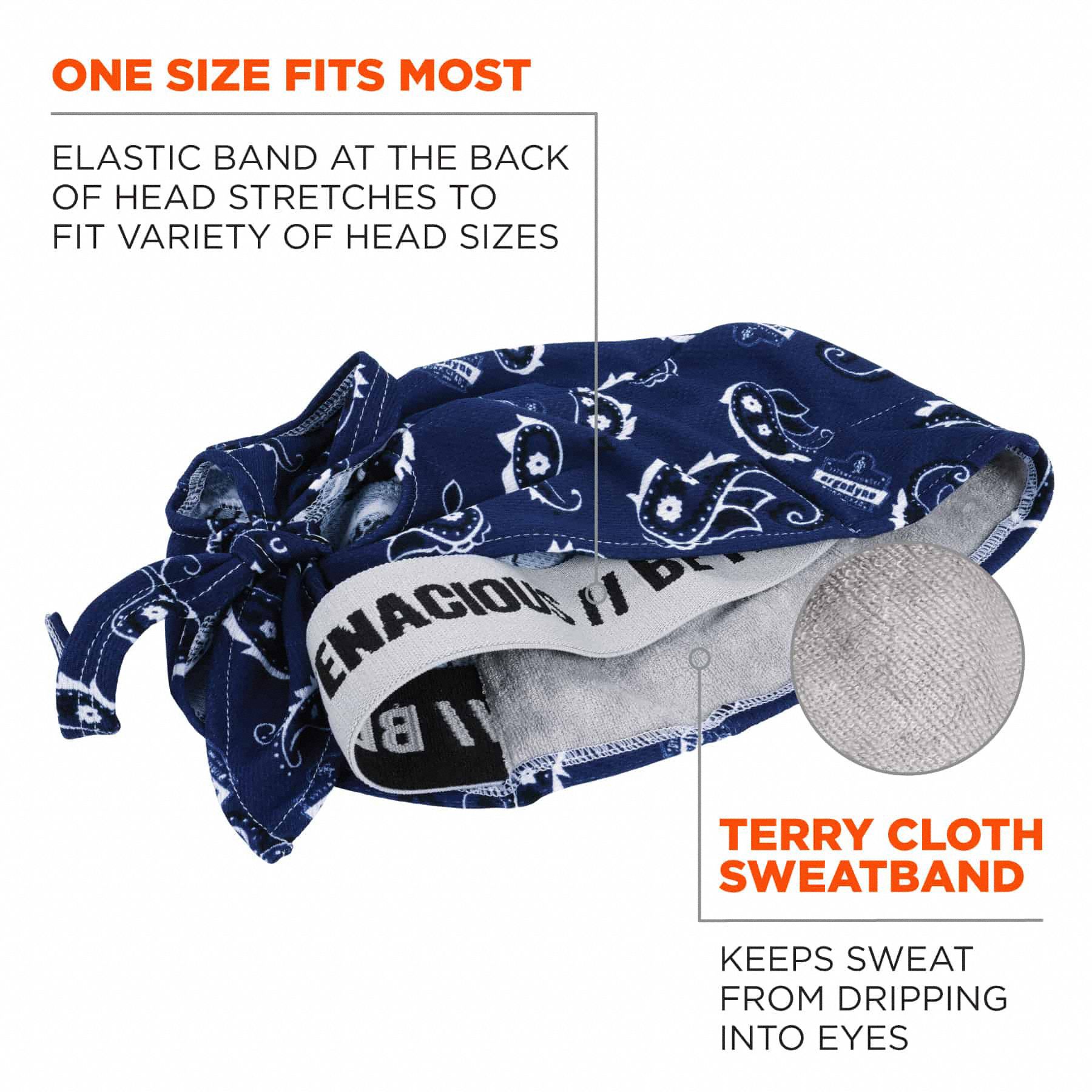 CHILL-ITS BY ERGODYNE Dew Rag: Blue, Universal, Sweatband, Cooling ...