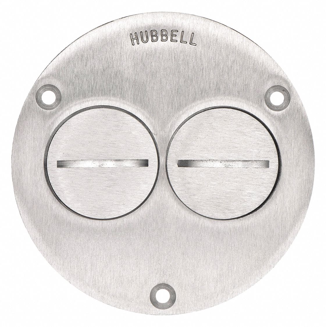 Floor Box Cover: Round, Silver, Aluminum, Brushed