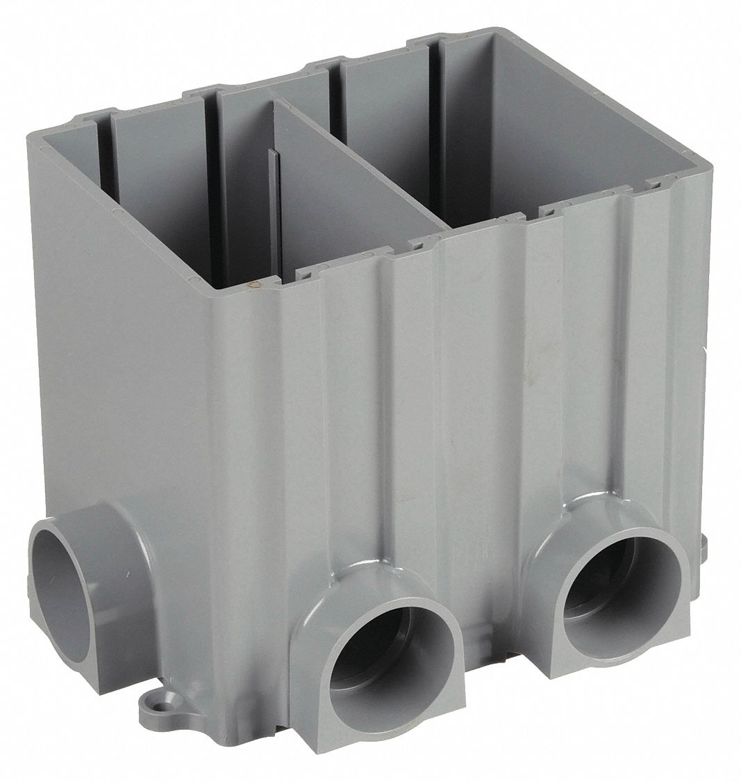 Floor Box: Rectangular, (6) 1 in For Conduit Sizes, Box Only, Gray