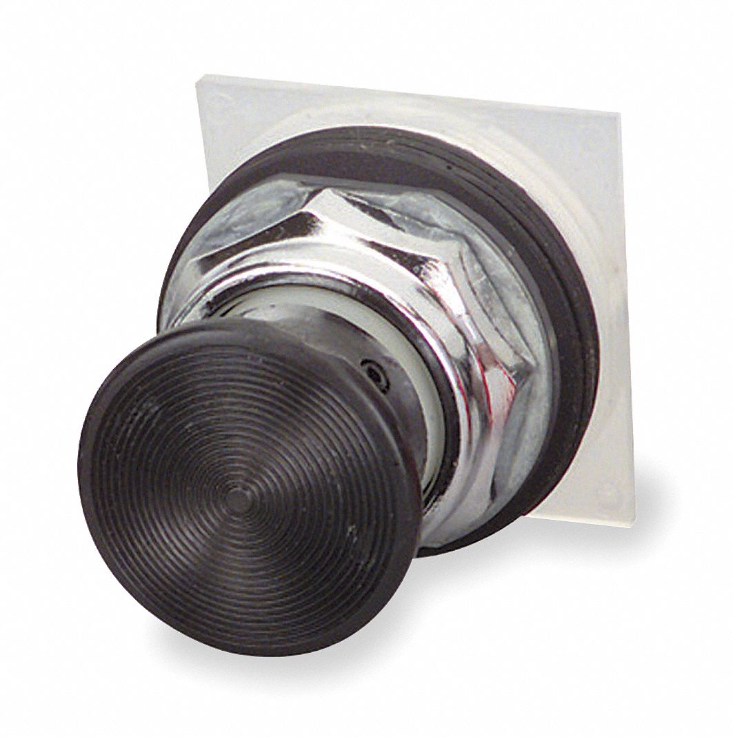 Mushroom Head Push Button: Black, 30 mm Mounting Size, Metallic, Momentary