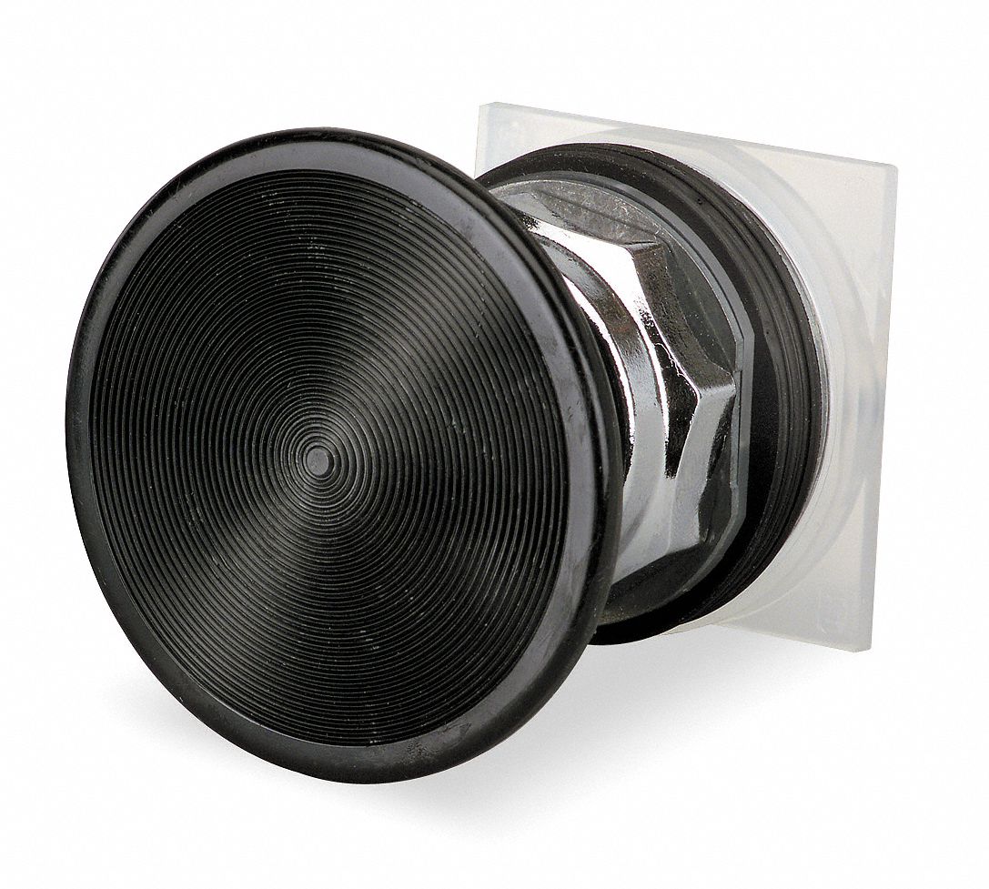 Mushroom Head Push Button: Black, 30 mm Mounting Size, Metallic, Momentary