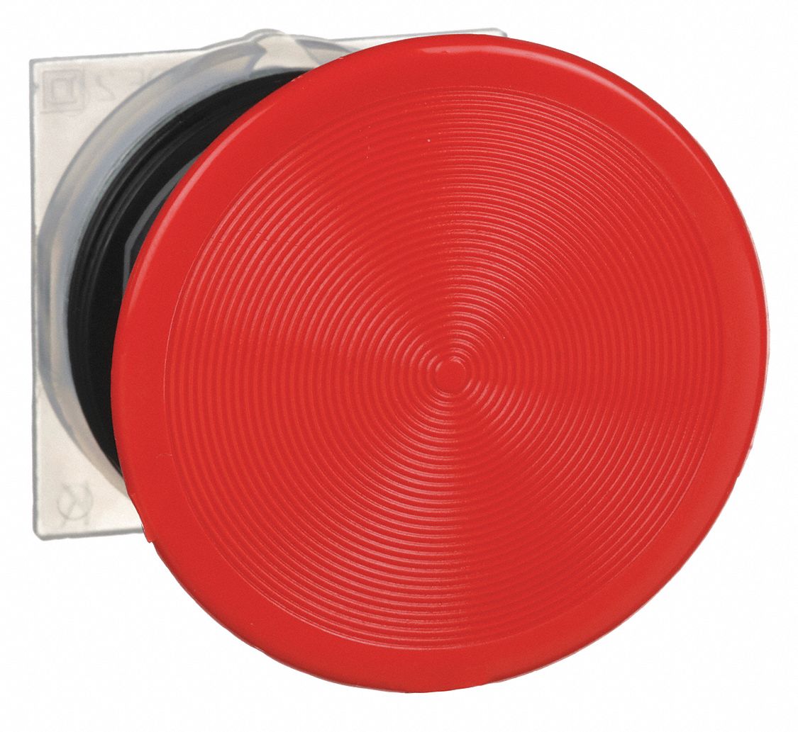 Mushroom Head Push Button: Red, 30 mm Mounting Size, Metallic, Momentary