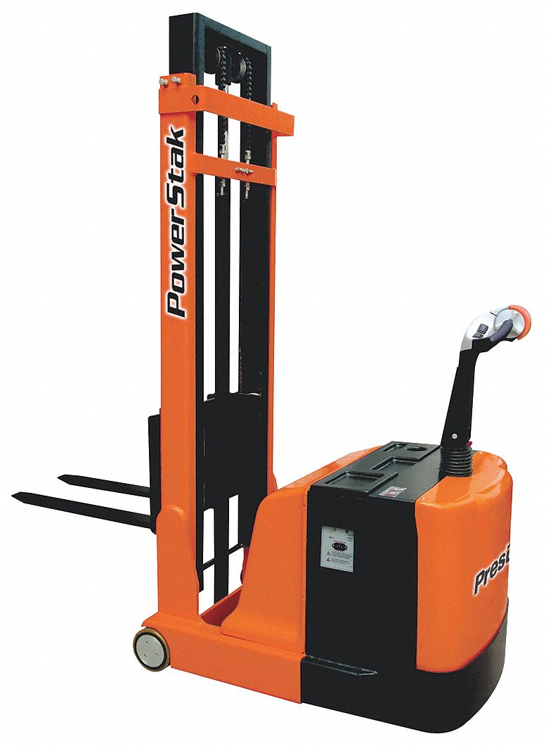 Powered Counterbalanced Stacker: 1,100 lb Load Capacity, 30 in x 3 in, 1 3/8 in to 5 ft 2 in