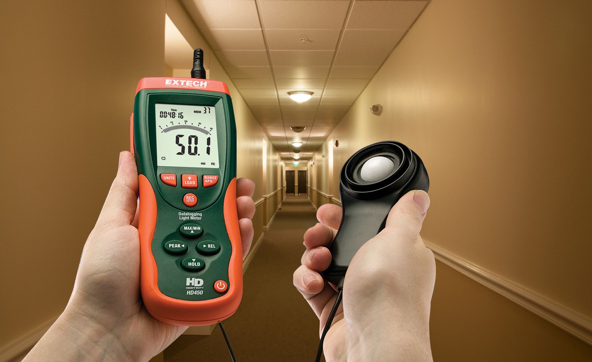 EXTECH Light Meter NIST, Backlit LCD, Photo Diode, USB, 1 m, 16,000