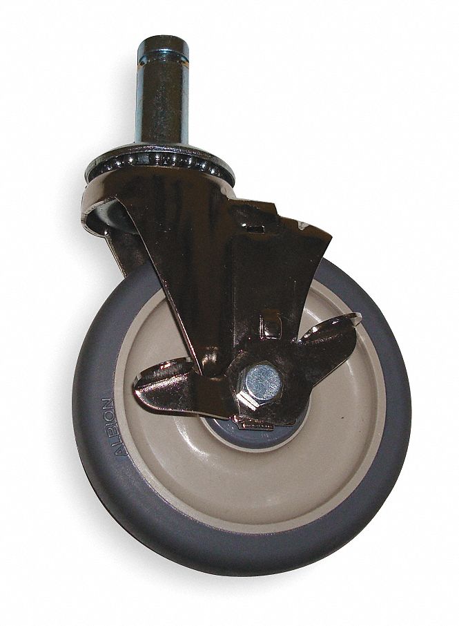 SWIVEL STEM CASTER, 5 IN WHEEL DIA, 300 LB, 6 1/16 IN MOUNTING H, SWIVEL CASTER WITH BRAKE