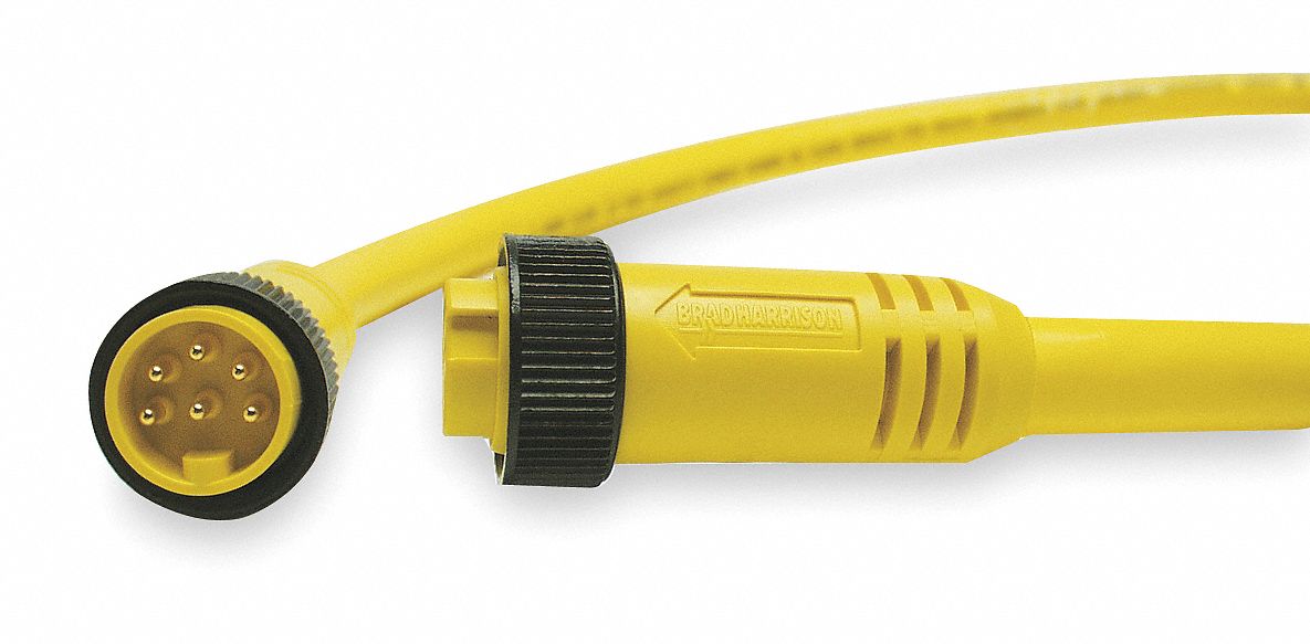 Cordset: 1"-16 Female Straight x Bare Wire, 8 Pins, Yellow, PVC, 1 ft Cable Lg, 7 A Max Current (A)