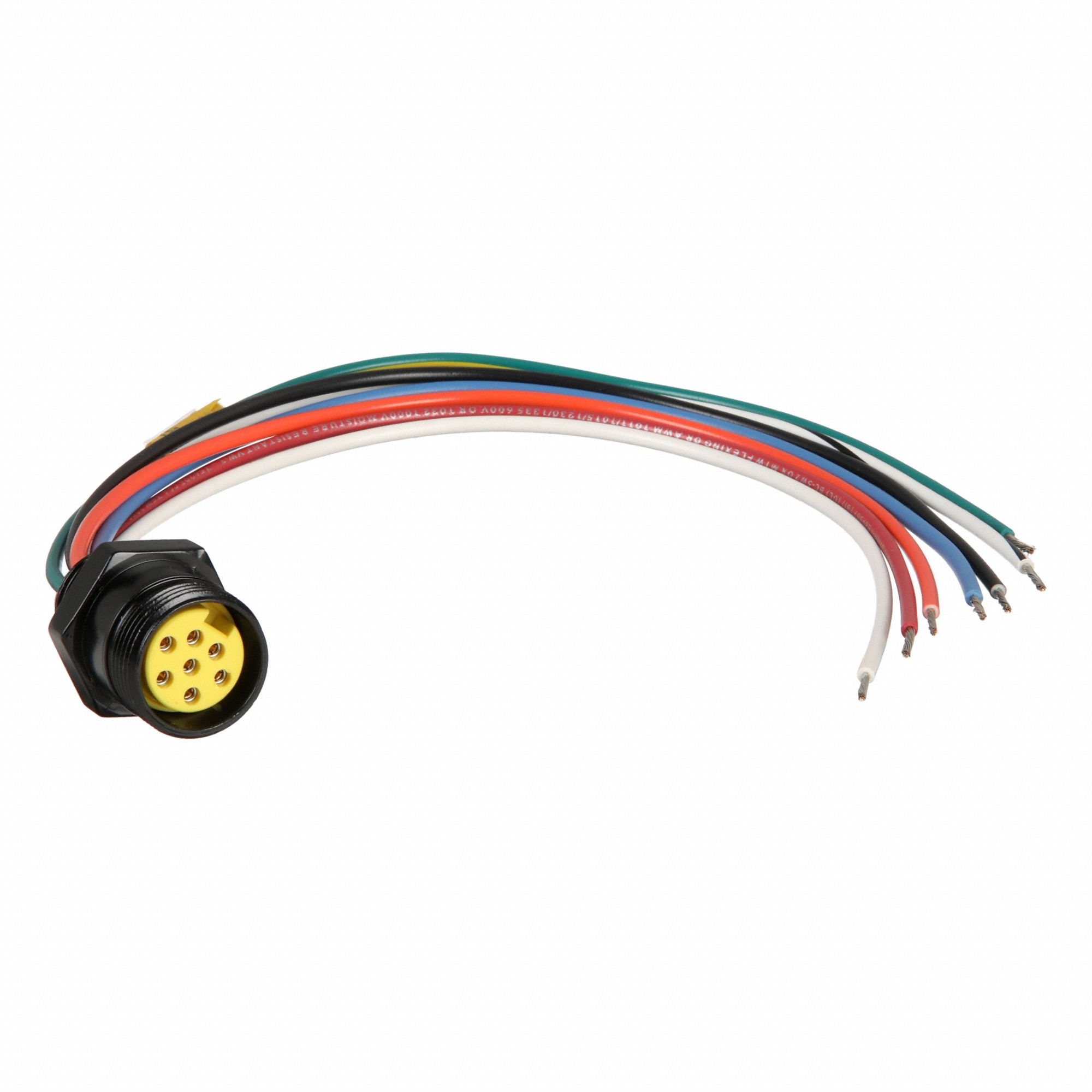 Cordset: 1"-16 Female Straight x Bare Wire, 7 Pins, Yellow, PVC, 1 ft Cable Lg, 8 A Max Current (A)