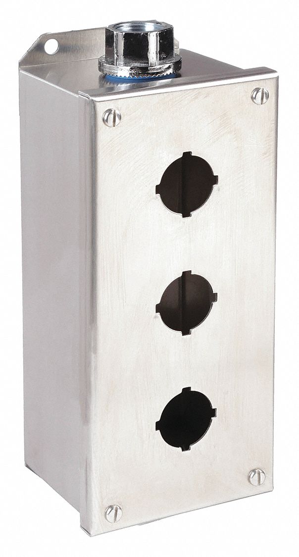 PUSH BUTTON ENCLOSURE, 30 MM, 3 HOLES, 304 STAINLESS STEEL, NEMA 1/12/3/4/4X