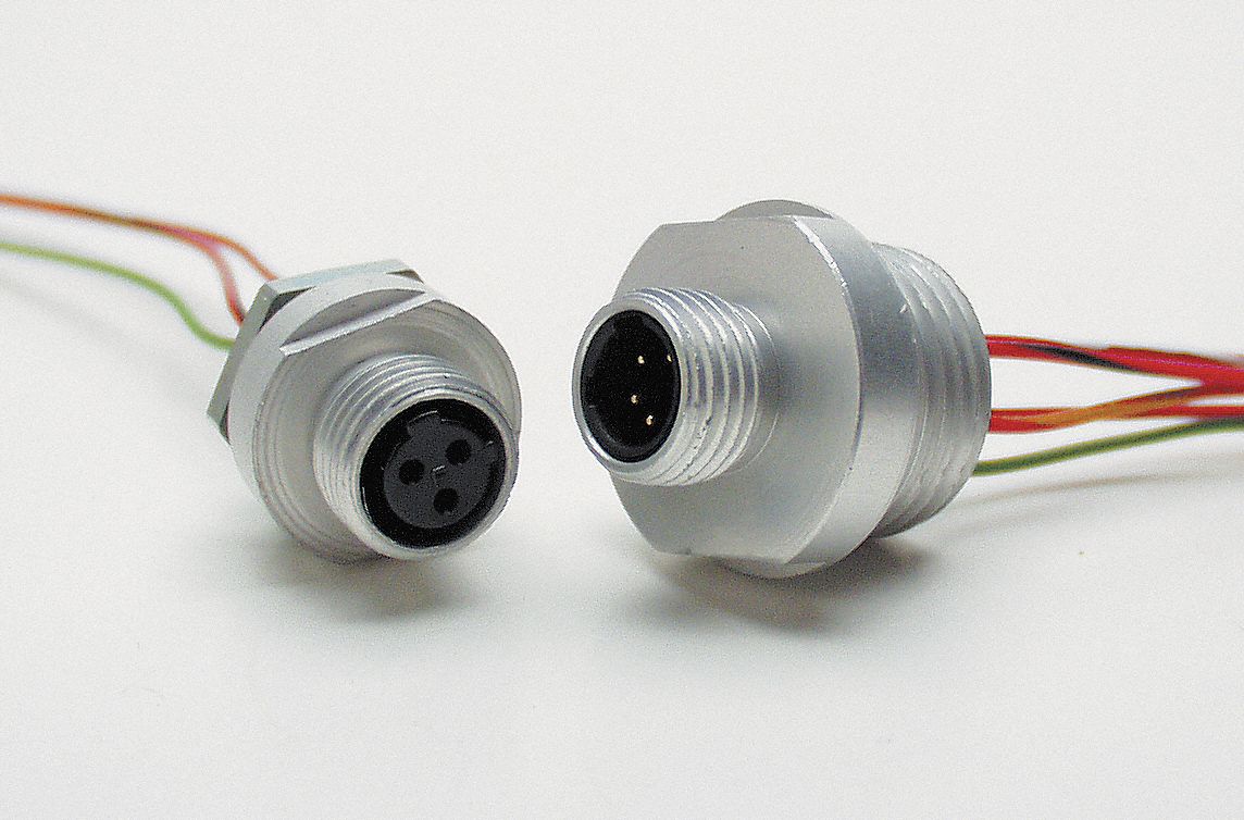 Cordset: 1/4 in Female – Front Mounting Receptacle, 5 Pins, 1 ft Wire Lead Lg