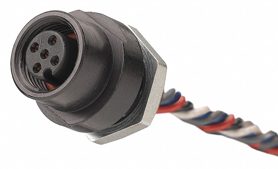Internal Thread Receptacle: 120070, 1/4"-18 Mounting Thread Size, 1 ft Wire Lg, 5 Pins