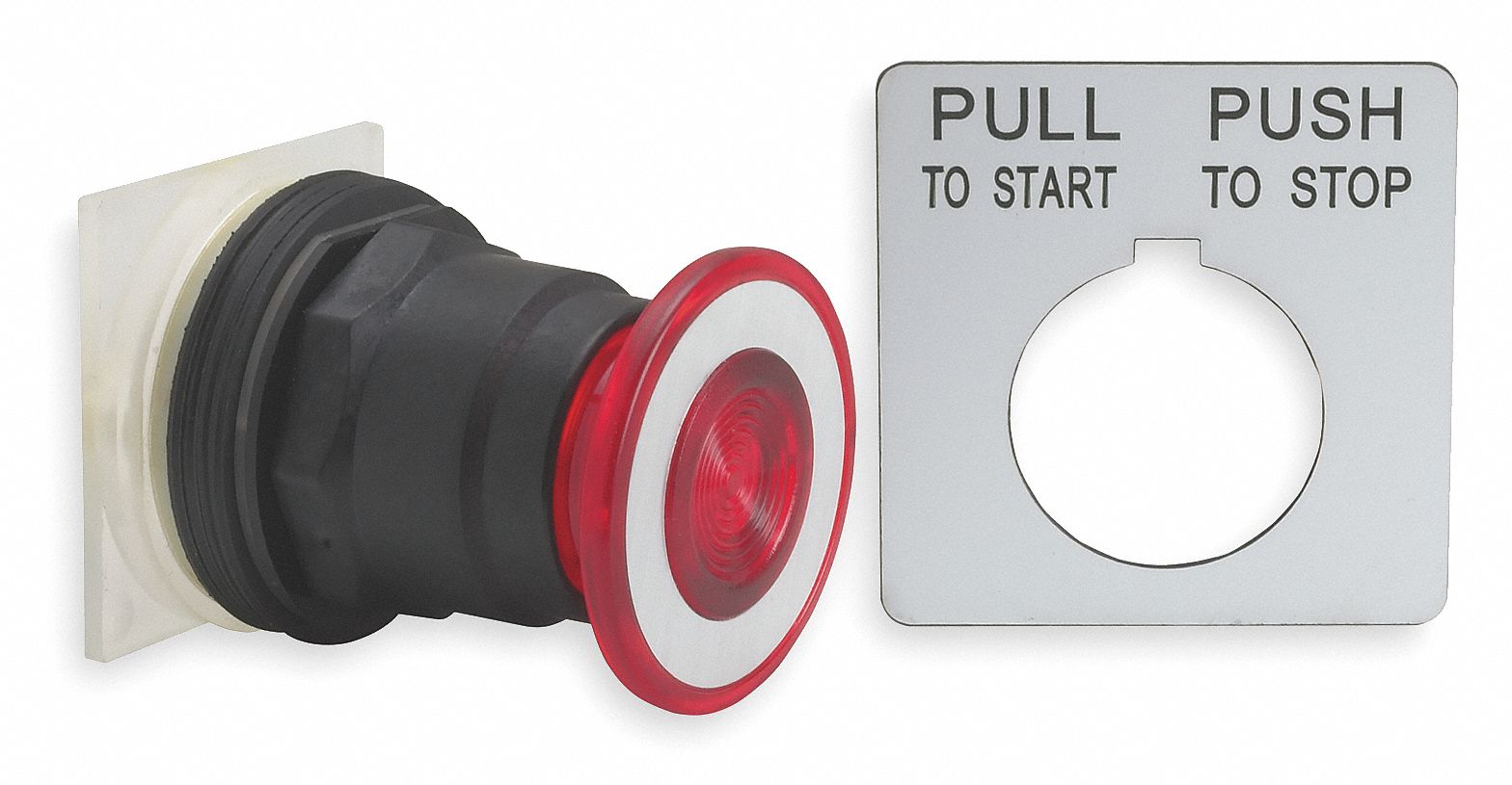 Mushroom Head Push Button: Red, 30 mm Mounting Size, Non-Metallic