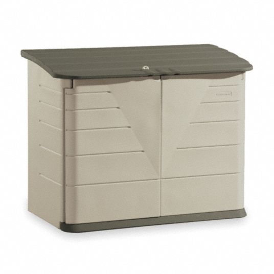Rubbermaid - FG374701OLVSS - Outdoor Storage Shed: 32 Cu ft Capacity, Green/Tan, 47 in x 21 in x 42 in, Horizontal