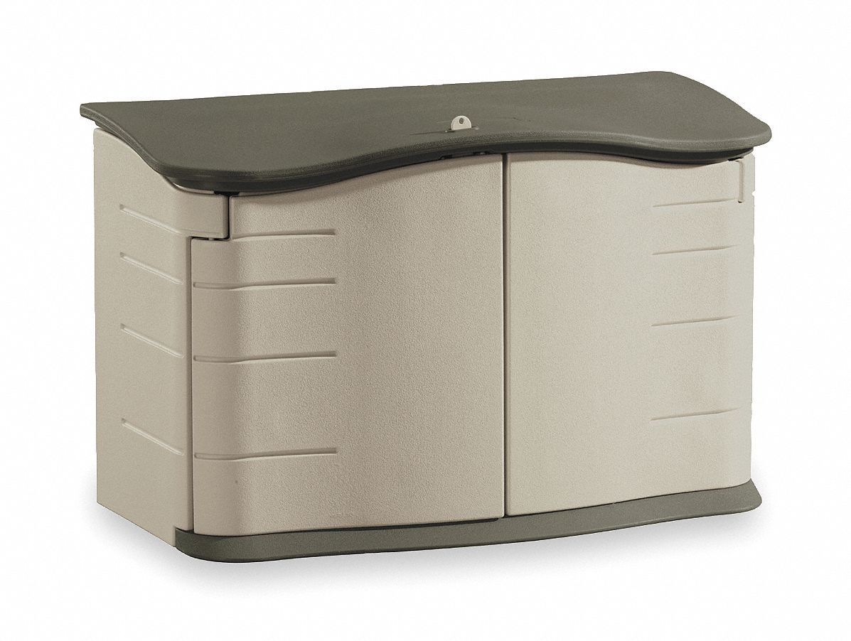 OUTDOOR STORAGE SHED, 18 CU FT CAPACITY, GREEN/TAN, 47 IN X 21 IN X 29 IN, HORIZONTAL