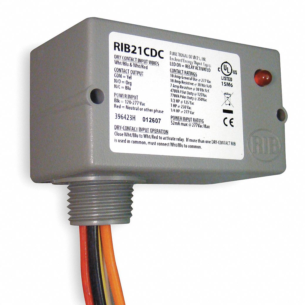 FUNCTIONAL DEVICES INC / RIB Prewired Relay, 120 to 277V AC, 10A @ 277V