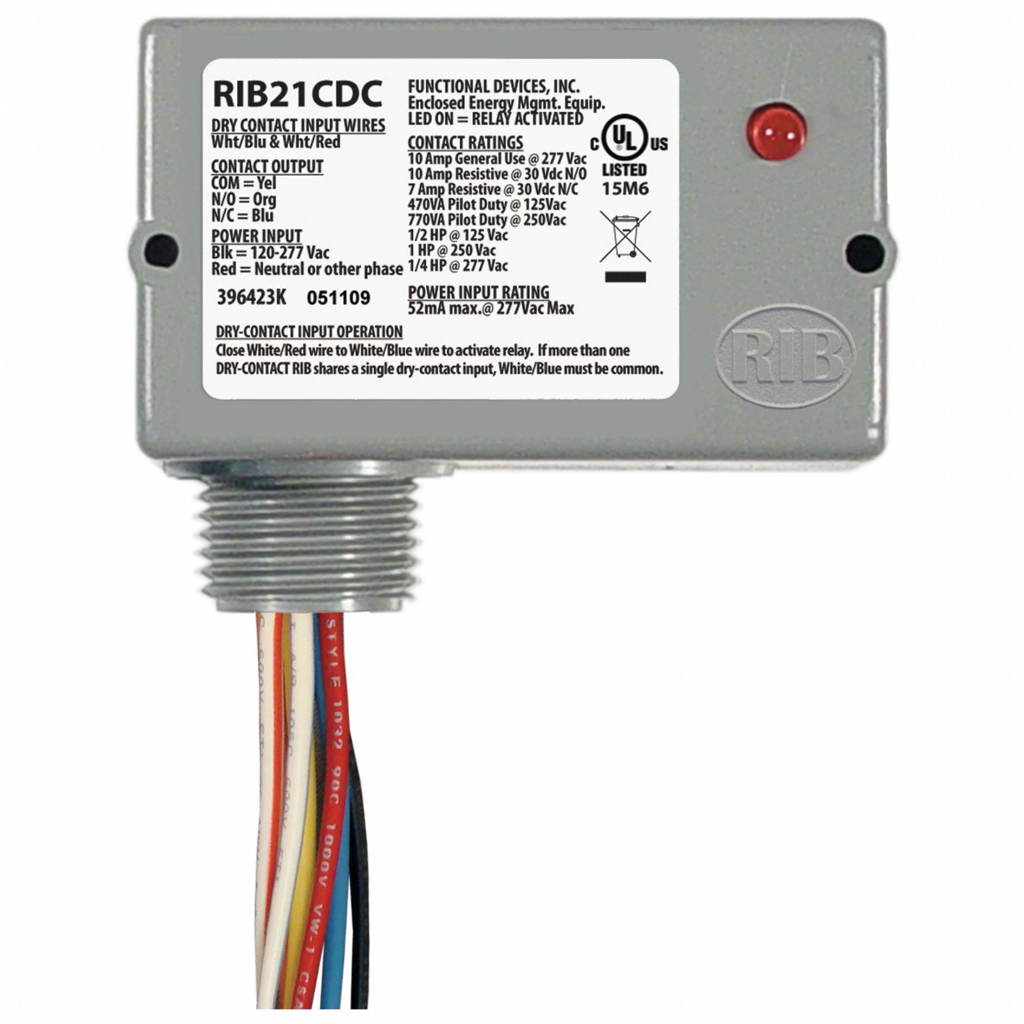 ENCLOSED PRE-WIRED RELAY, 10 A RATING, 277V AC, SPDT, ½ IN NPT NIPPLE