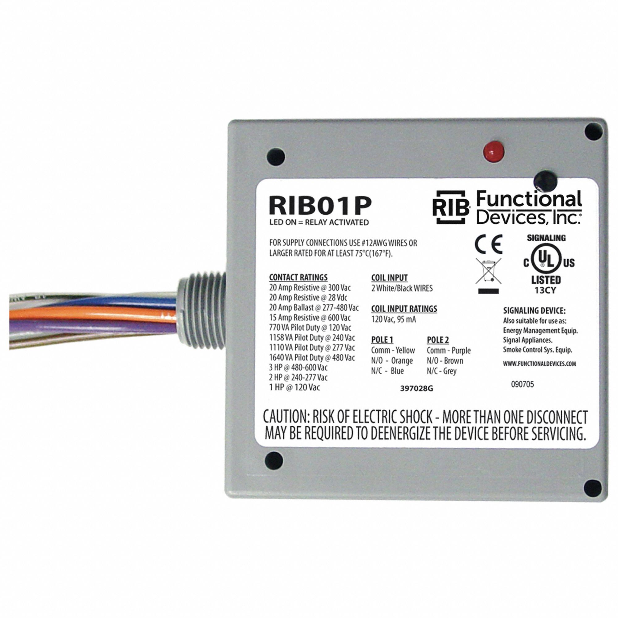 RIB, 20 A Rating, 120V AC, Enclosed Pre-Wired Relay - 2ETC1