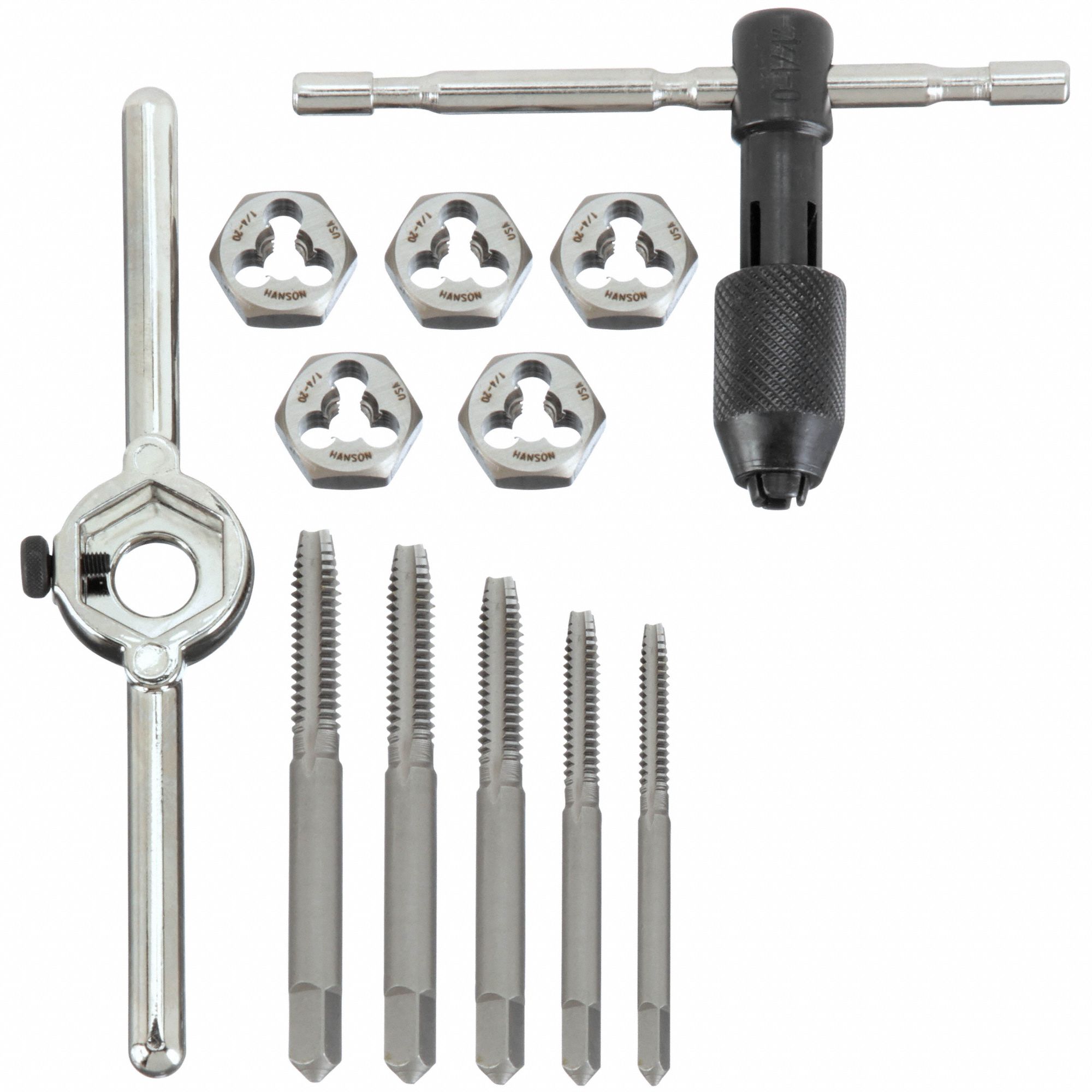 TAP & DIE SET, 12 PIECES, #10-32 MIN. TAP THREAD, ¼"-20 MAX TAP THREAD