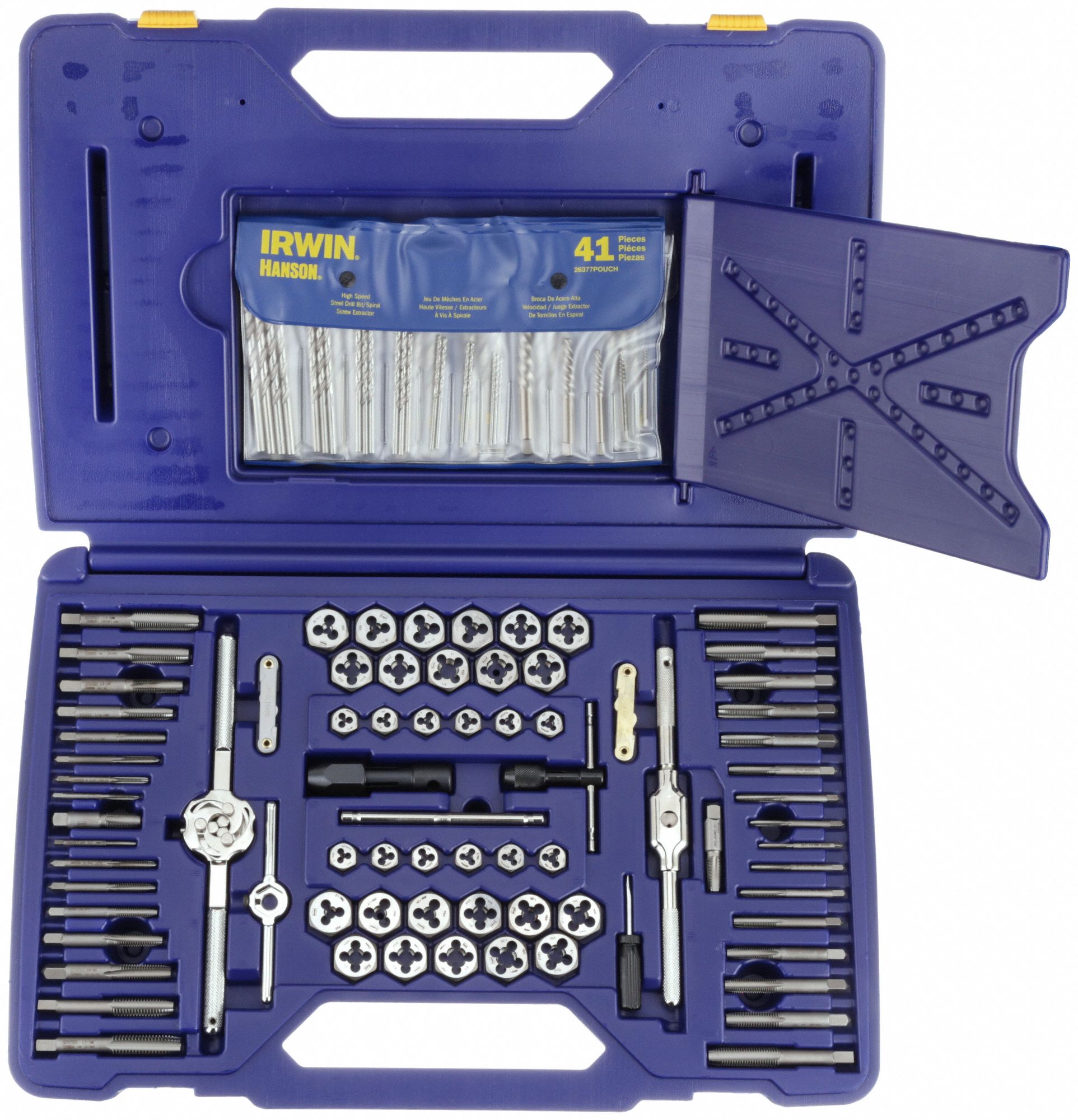 DRILL BIT, TAP, & DIE SET, 117 PIECES, 36 DRILLS, 34 TAPS, 34 DIES IN SET, HEX