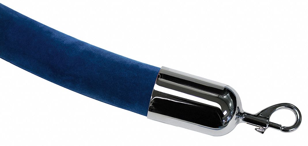 Barrier Rope: Blue, 6 ft Overall Lg, Velour, Snap End