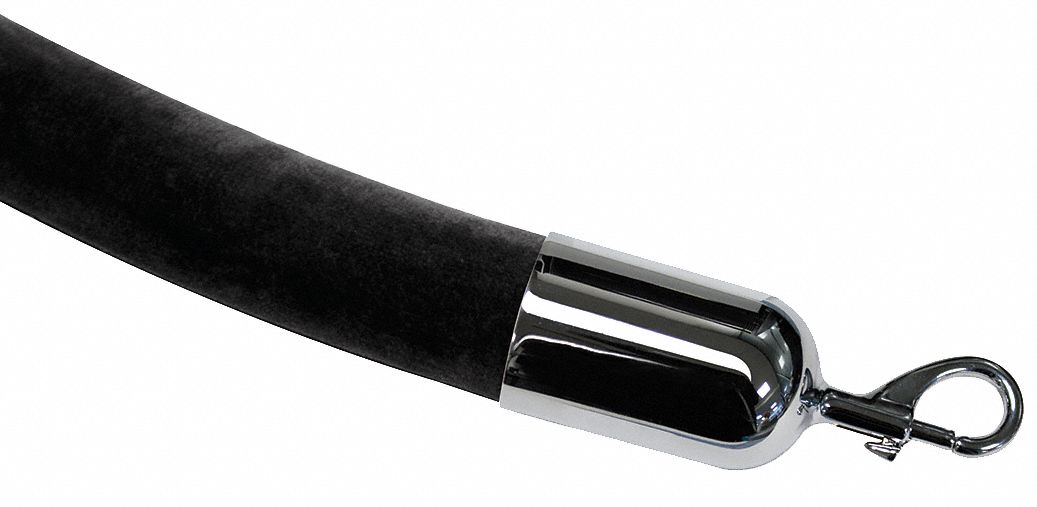 LAWRENCE METAL Velour Barrier Rope, Black Rope Color, Polished Chrome