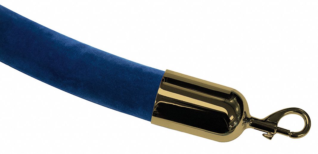 Barrier Rope: Blue, 6 ft Overall Lg, Velour, Snap End